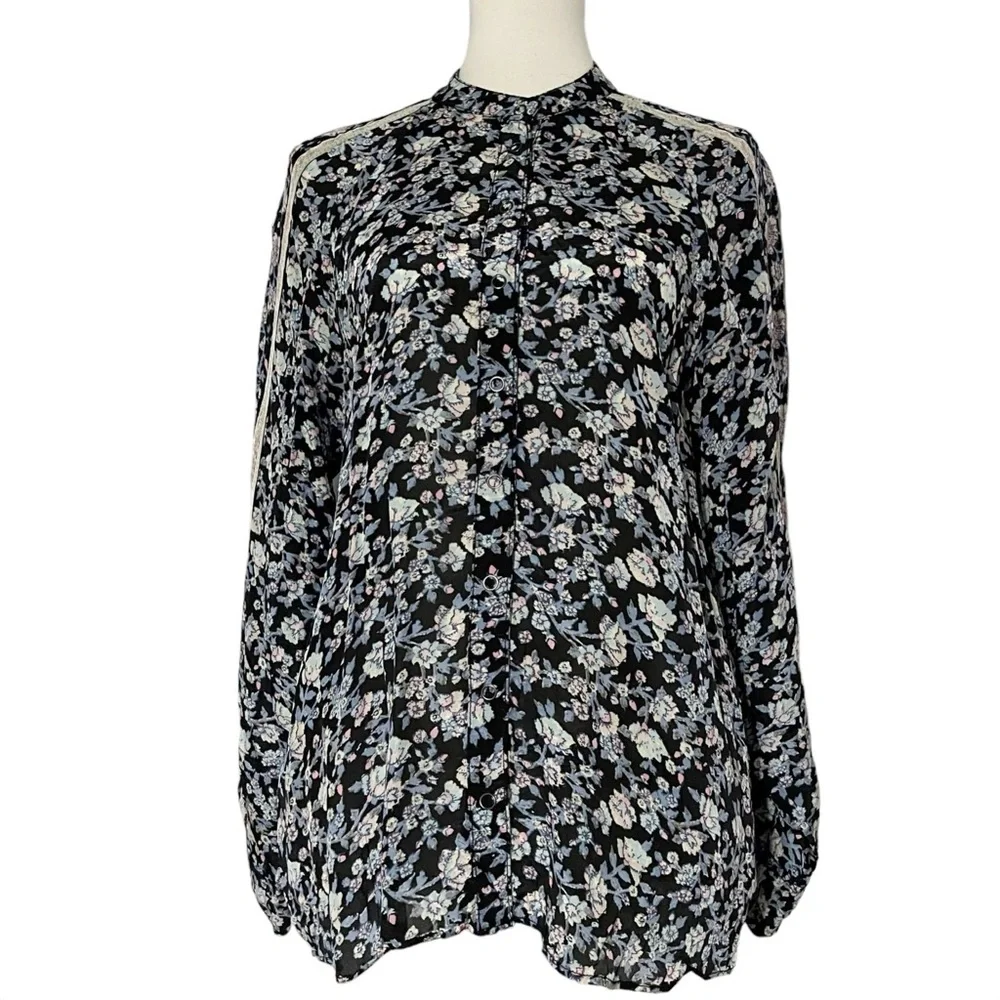 Free People Skyway Drive In Top Women Floral Button Front Blouse *No‎ Belt